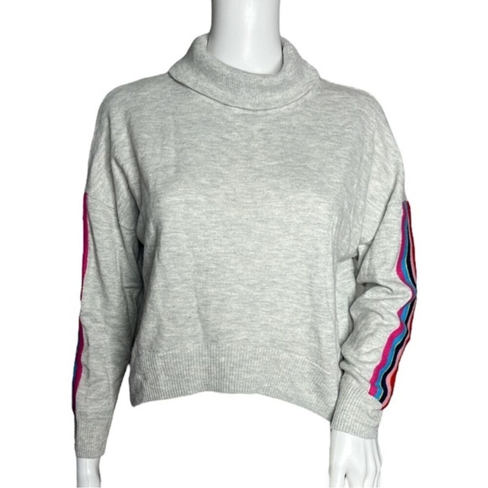 Love By Gap‎ Sweater Womens XS Heather Gray Turtleneck Crop Side Rainbow Stripe